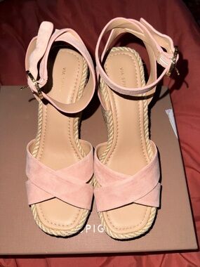 Via Spiga Pink Suede Wedge Sesilia-E Sandals